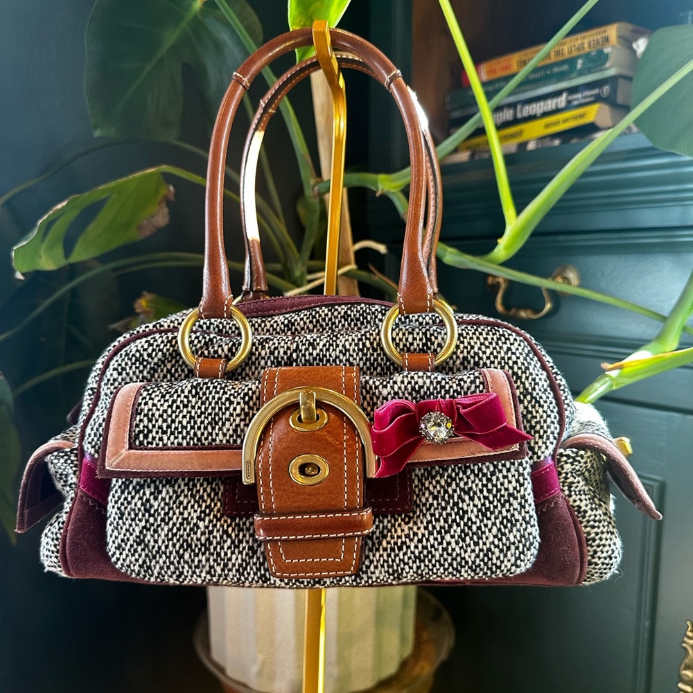 Vintage Coach Soho Tweed Satchel with Swarovski Bow